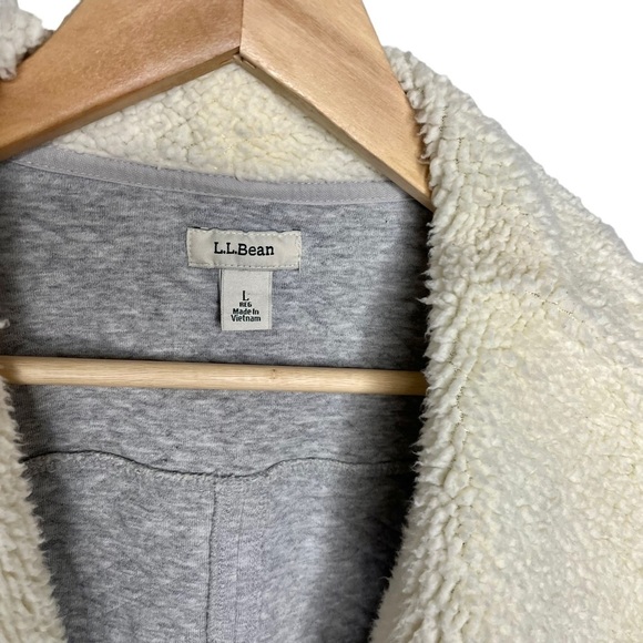 L.L. Bean Womens gray quilted Sherpa Lined cardigan Jacket Sz L - Picture 5 of 8